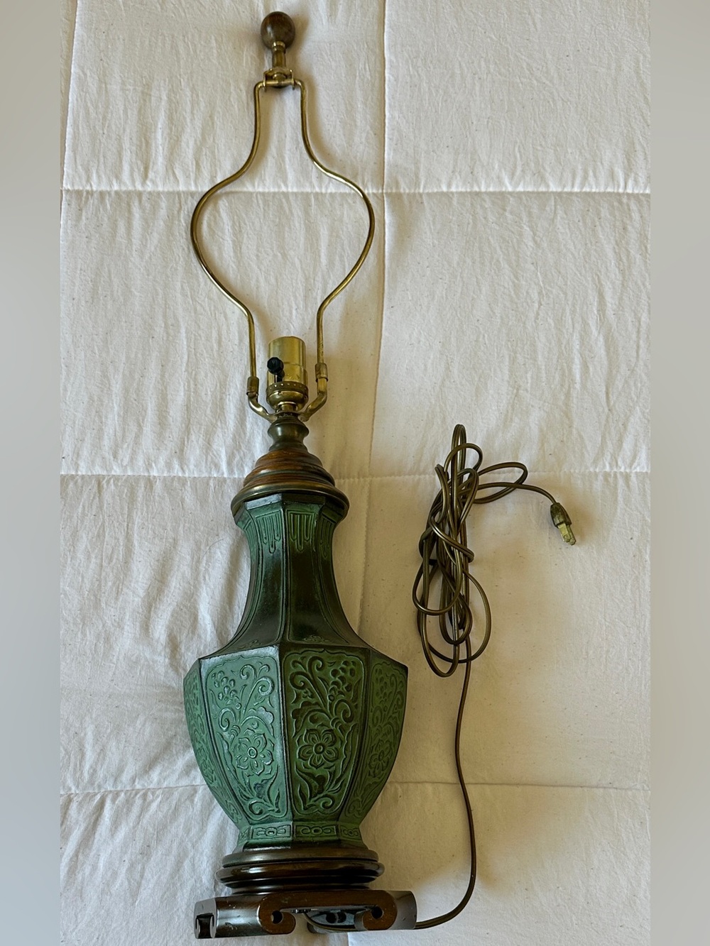 Antique Mid Century James Mont Asian Archaic Green Floral Table Lamp